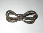 Vintage 925 Sterling Silver Marcasite Bow Tied Ribbon Brooch Pin  (R17)