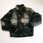 Akoo men jean JACKET 100% authentic size MEDIUM ripped and repair blut tint