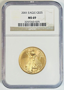 New Listing2001 $25 American Gold Eagle 1/2 OZ Coin BU/UNC NGC MS 69