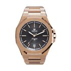 Mens Automatic Wrist Watch Ice Rose Gold Stainless Japan Analog Black Dial