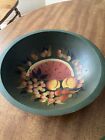 Vintage Wooden Bowl with Hand Painted Fruit Approx 9 1/2” Diameter 2 1/2” Tall
