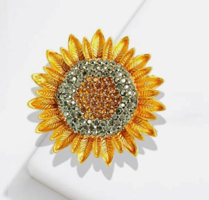 Fashion Gold Plated Daisy Sunflower Crystal Brooch Pin Party Women Wedding Gift