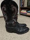 MENS FERRINI CAIMAN BLACK & RED COWBOY BOOTS. SIZE 10½ D LEATHER INTERIOR.