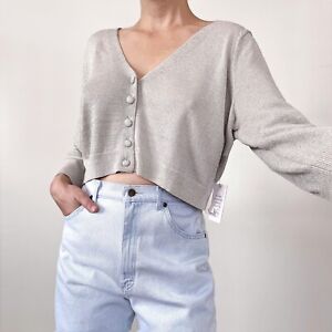 Eloquii Cropped Cardigan Sweater Metallic Silver 14/16 Sparkle Crop Top V-Neck