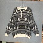 Vintage Berwick Henley Ski Sweater Mens Large Striped Knit 100% Cotton USA Made