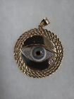 VERY UNIQUE 10K GOLD EYE WITH TEAR REAL BLUE EYEBALL PROSTHETIC PENDANT 13.7 G