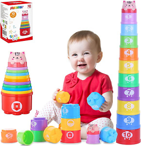 Stacking Cups Baby Toys 6 10 12 18 Months, Montessori Toys for 1 Year Old Toddle