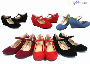 NEW Fashion Round Toe Strap Low Platform Wedge Heel Women's Shoes Size 5 - 10