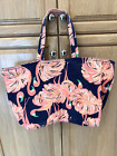 Flamingo Tote Bag Tropical Pink & Navy Canvas Inside Zipper Compartment Super XL
