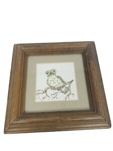 Baby Owl Art Hand Drawing Matted Picture Signed Original