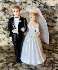 New ListingVtg Small 1950s Hard Plastic Wedding Cake Topper Bride Groom Figurine Hong Kong
