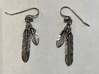 Vintage Native Navajo Sterling Silver Feather Earrings Signed Lena Platero