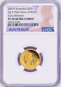 2021 QUEEN ELIZABETH 95th Birthday .9999 GOLD $25 Proof coin NGC PF70 1k Mintage