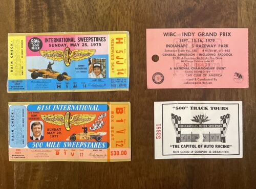 LOT OF 1975 1977 INDIANAPOLIS 500 INDY TICKET STUBS JOHNNY RUTHERFORD 56th 61st