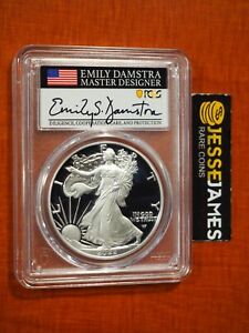 2022 S PROOF SILVER EAGLE PCGS PR70 DCAM EMILY DAMSTRA SIGNED FIRST DAY OF ISSUE