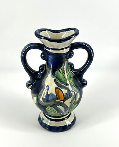 Talavera Pottery Handled Flower Vase Mexico Folk Art Clay Hand Painted Callas