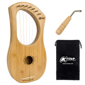 Kmise Lyre Harp 7 String Bamboo Body Bone Nut with Tuning Wrench and Gig Bag