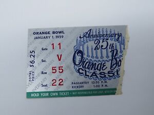 1959 Orange Bowl Syracuse Vs. Oklahoma Sooners NCAA Football Ticket Stub