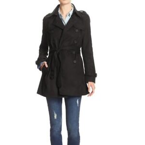 BANANA REPUBLIC Double Breasted Trench Coat Womens Size Small Black Military