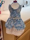 Handmade Dog Harness Dress Clothing, Blue & White floral, New