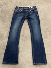 Miss Me Jeans Wash Distressed Blue Jeans Boot Women's Size 28 Rhinestone READ