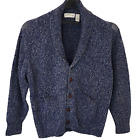 Vtg Orvis Wool Nordic Herringbone Knit Cardigan Sweater Grandpa Button Blue 2XL