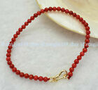 Small 4mm Natural Red Coral Round Gemstone Beads Gold Clasp Bracelet 7.5