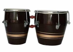 Professional Wooden Bongo Drum Percussion Instruments Bango Natural Wood Brown