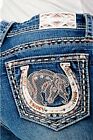 Grace in LA Women's Western Horseshow Bull Embroidered Stretch Bootcut Jeans