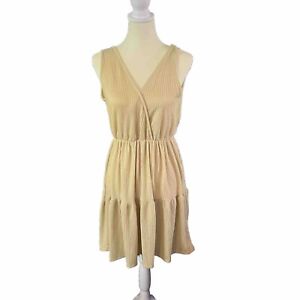 Caution To The Wind Plunge V Neck Ruffle Strap Ribbed Midi Dress Butter Yellow S