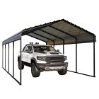 12x20ft Carport with Galvanized Steel Roof Sturdy Metal Carport for Cars, Boats