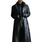 Fashion Mens Slim Jackets Coats Faux Leather Lapel Collar Long Trench Outwear