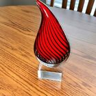 Art Glass Teardrop Fire Red Striped Trophy Award Paperweight w/original box