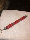3-Strand Coral Beads Bracelet w/Sterling Silver Accents & Clasp-6 7/8