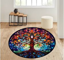 Tree Of Life Rug, Stained Glass Effect Rug, Colors Rug,Living Room Rug,Round Rug