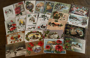 Lot of 22 Vintage~Christmas Postcards with Winter Snowy & Village Scenes-h426