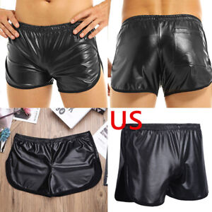 US Mens Wetlook Sport Loose Hot Lounge Boxer Short Pants Booty Shorts Underwear