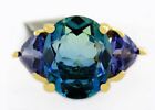 GENUINE 5.62 Cts FLOURITE & LAB CREATED TANZANITE RING 10K GOLD - New With Tag