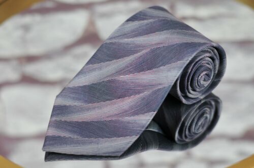 Lanvin Paris Men's Tie Gray & Purple Striped Printed Silk Necktie 58 x 3.75 in.