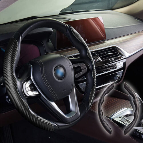Universal Black Carbon Auto Car Steering Wheel Cover Non Slip Protector Decorate