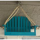 Wooden Hanging Turquoise Bird Feeder Bench Swing Seat Seed Garden Handcrafted