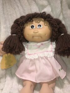 New ListingVintage 1983 Cabbage Patch Kid 16” Doll Girl W Brown Braided Pigtails Brown Eyes