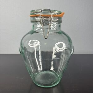 Vintage 9.5” Hermetic Bale Handle Swing Lock Made in Italy Green Glass Jar