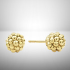 Beaded Ball Stud Earrings For Women's 14K Yellow Gold Plated 925 Silver
