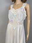 Vintage Mojud Size 38 Nightgown Gown Sheer Bells Lace Sweetheart Bows Blue Nylon
