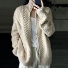 Cashmere Sweater Women's Turtleneck Zipper Knitted Cardigan Slouchy Loose Jumper