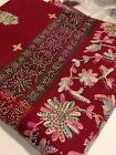 womens vintage shawl dupatta Scarf India fabric rhinestone jewel dark red 88x42
