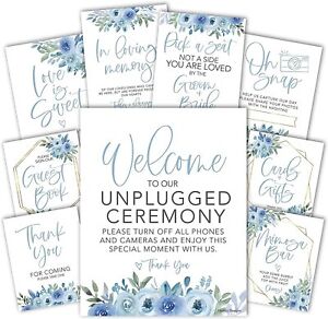 9 Dusty Blue Wedding Signs for Ceremony and Reception - Unplugged Ceremony...