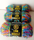 Lion Brand Boucle Yarn Rainbow Colorful Shades Lot 3 Skeins Acrylic Mohair Blend