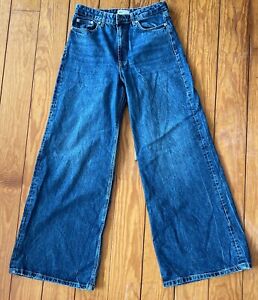 ZARA Size 10 Women's Jeans High Rise Wide Leg Five Pocket Medium 100% Cotton